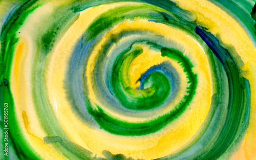 Abstract spirals background, hand-painted texture, watercolor painting, splashes, drops of paint, paint smears. Design for backgrounds, wallpapers, covers and packaging.