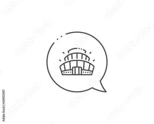 Arena stadium line icon. Chat bubble design. Competition building sign. Sport complex symbol. Outline concept. Thin line arena stadium icon. Vector