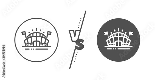 Stadium with flags sign. Versus concept. Sports arena line icon. Sport complex symbol. Line vs classic sports arena icon. Vector