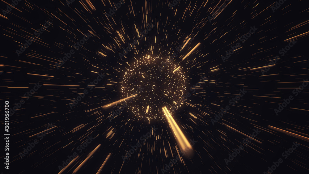 Particles explosion on black bacground, absract fireworks, 3D Rendering, 3D Illustration