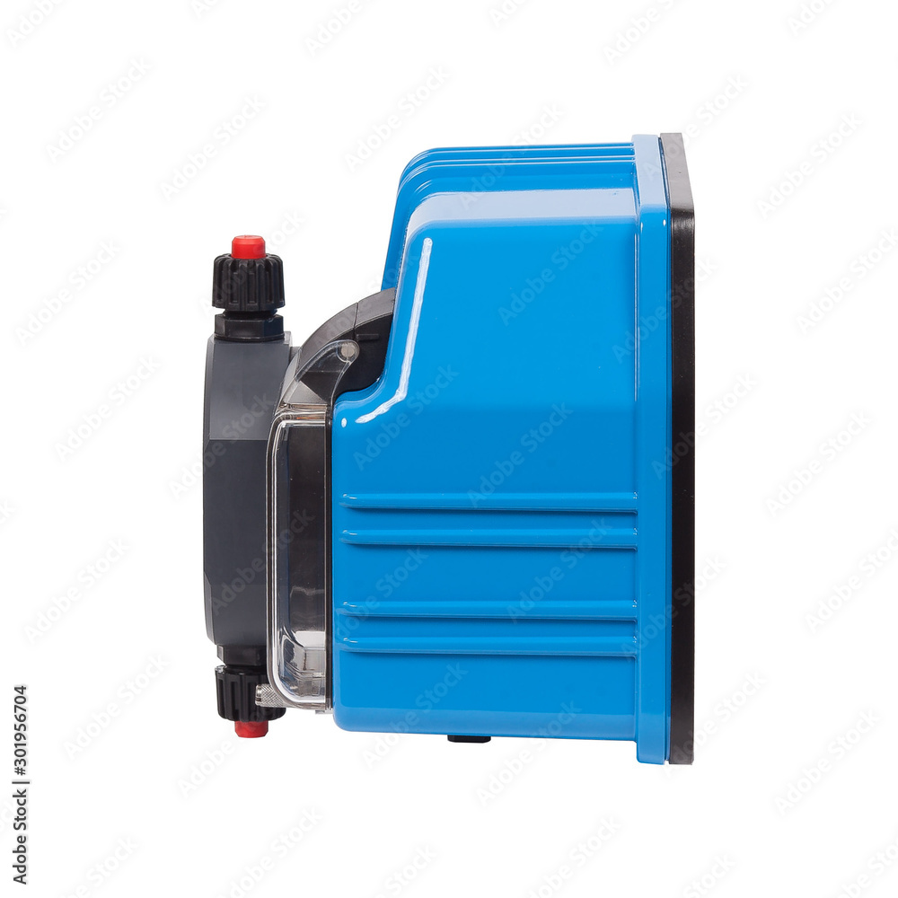 Blue industrial water pump with controller isolated on white background. Blue industrial water pump with controller isolated on white background.