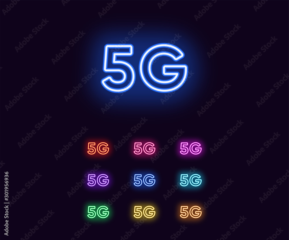 Neon 5G network Icon, Mobile Technology. Set of Neon Signs, Wireless 5G internet connection
