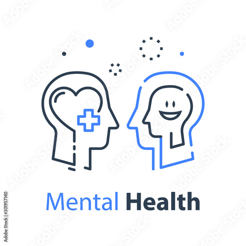 Human head profile, cognitive psychology or psychotherapy concept, mental health