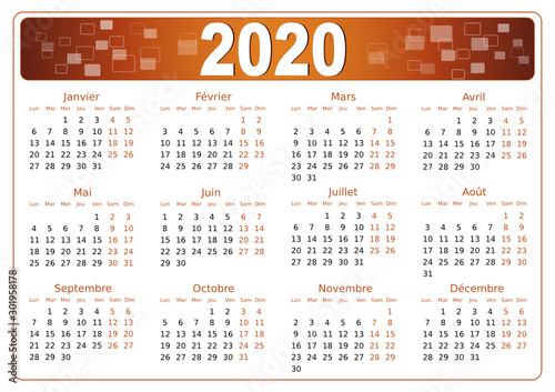 Calendrier 2020 simple - facilement éditable
