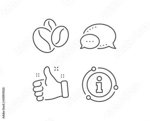 Coffee beans line icon. Chat bubble, info sign elements. Hot cappuccino seed sign. Roasted seeds symbol. Linear coffee beans outline icon. Information bubble. Vector