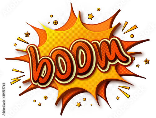 Boom comic poster. Cartoonish speech bubble