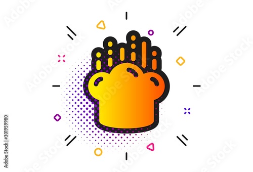 Chef sign. Halftone circles pattern. Cooking hat icon. Food preparation symbol. Classic flat cooking hat icon. Vector