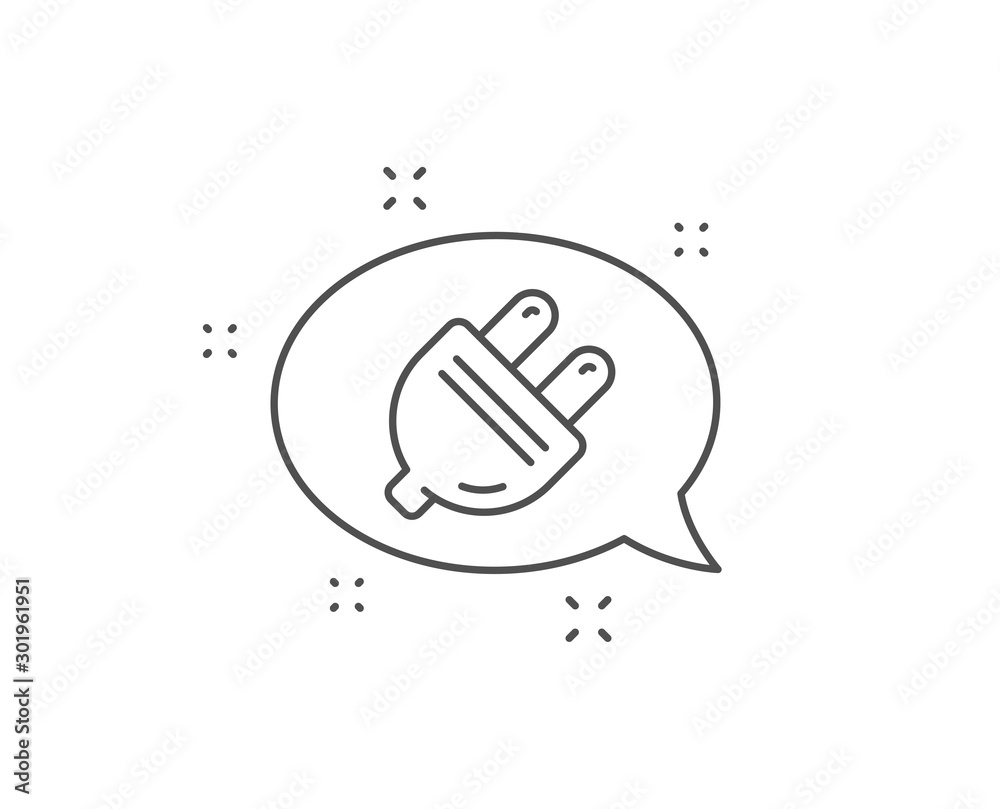 Electric plug line icon. Chat bubble design. Energy sign. Electricity power symbol. Outline concept. Thin line electric plug icon. Vector Electric plug line icon. Chat bubble design. Energy sign. Electricity power symbol. Outline concept. Thin line electric plug icon. Vector