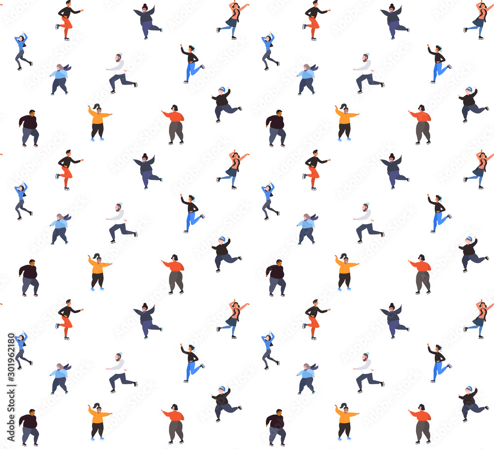 mix race people skating on ice rink winter sport activity recreation at holidays concept seamless pattern full length vector illustration mix race people skating on ice rink winter sport activity recreation at holidays concept seamless pattern full length vector illustration