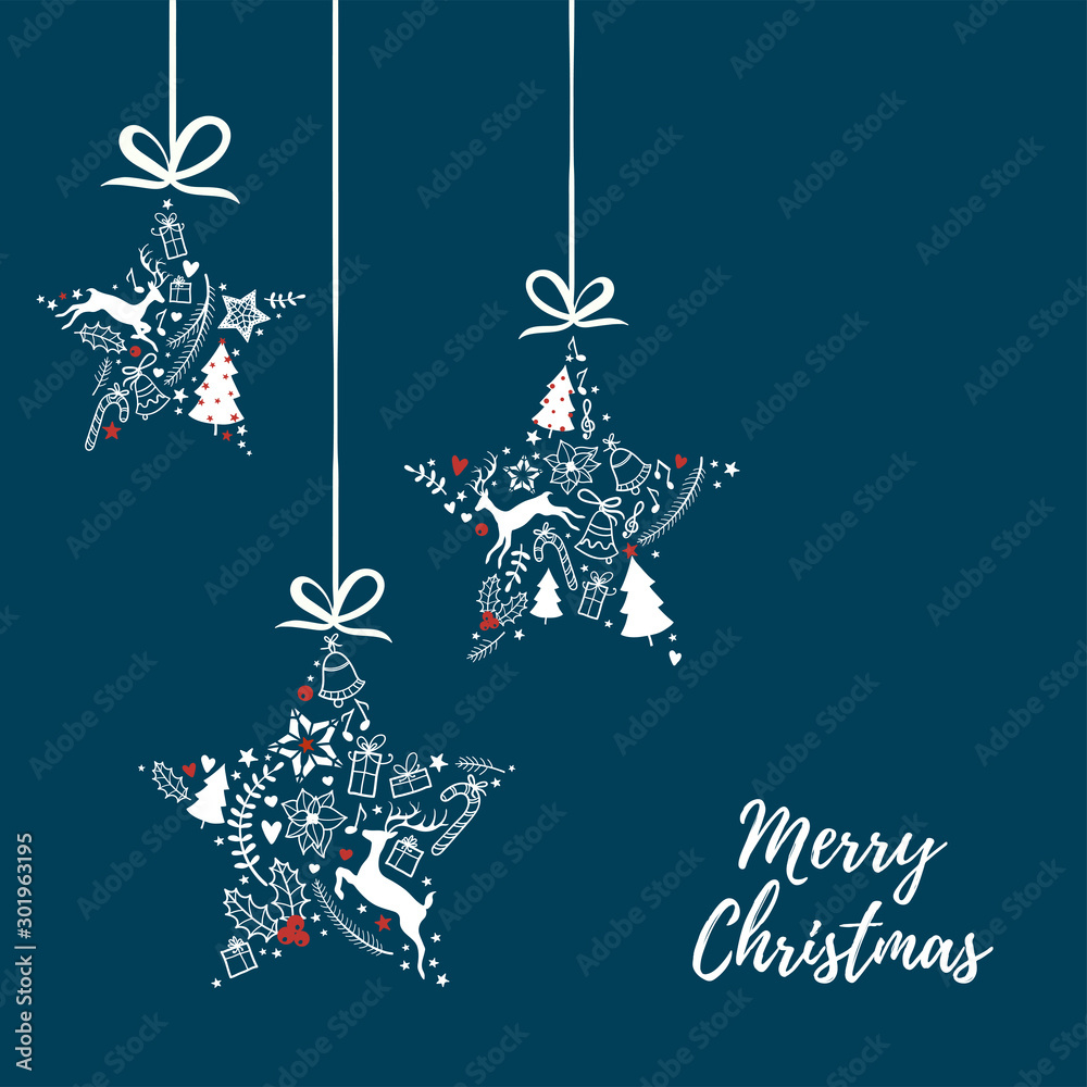 Hand drawn christmas doodles in tree shape - template for christmas cards or invitations Hand drawn christmas doodles in tree shape - template for christmas cards or invitations
