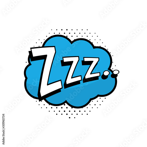 Lettering Zzz, sleep, dream. Comic text sound effects. Vector bubble icon speech phrase, cartoon exclusive font label tag expression, sounds illustration.