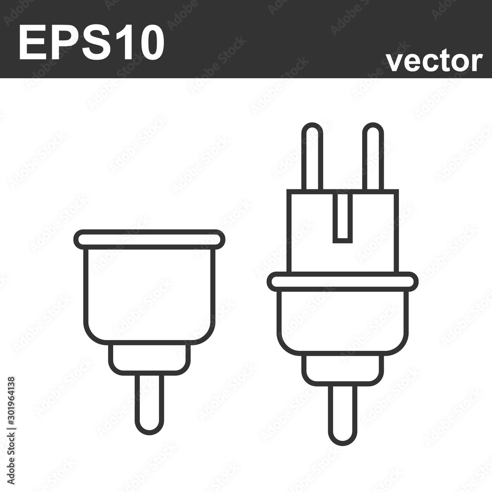 Electric Plug and Socket unplugged vector icon on white Electric Plug and Socket unplugged vector icon on white