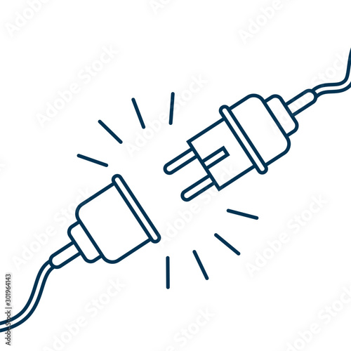 Vector Electric Plug and Socket unplugged - flat line minimalistic design 404 error in white background. Concept of Electrical theme web banner.