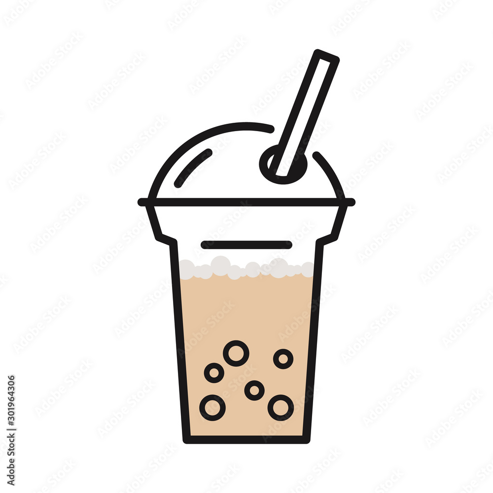 Original bubble milk tea, simple flat design. Isolate on white background