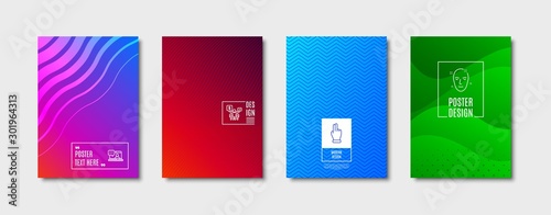 Click hand sign. Poster design, cover template. Health skin, Friends chat and Teamwork line icons set. Clean face, Message, Employees chat. Direction finger. People set. Abstract background. Vector