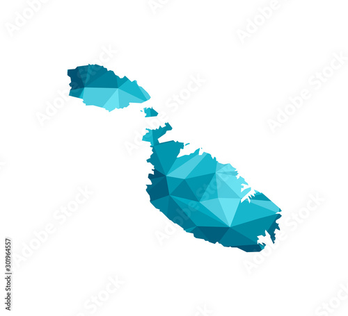 Vector isolated illustration icon with simplified blue silhouette of Republic of Malta map. Polygonal geometric style, triangular shapes. White background