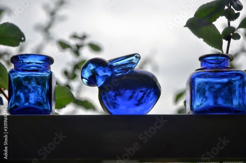 Bristol Blue Cobalt Glass Trio of Bunny and Bottles