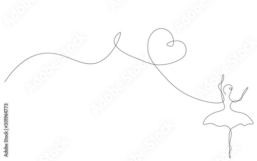 Valentine's day background with ballet dancer and heart, vector illustration