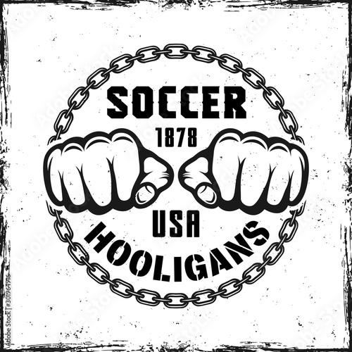 Soccer hooligans vintage emblem with two fist