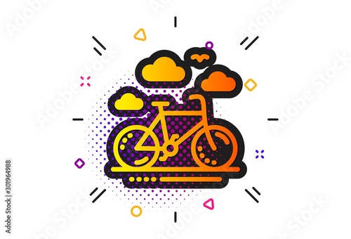 Bicycle rent sign. Halftone circles pattern. Bike rental icon. Hotel service symbol. Classic flat bike rental icon. Vector