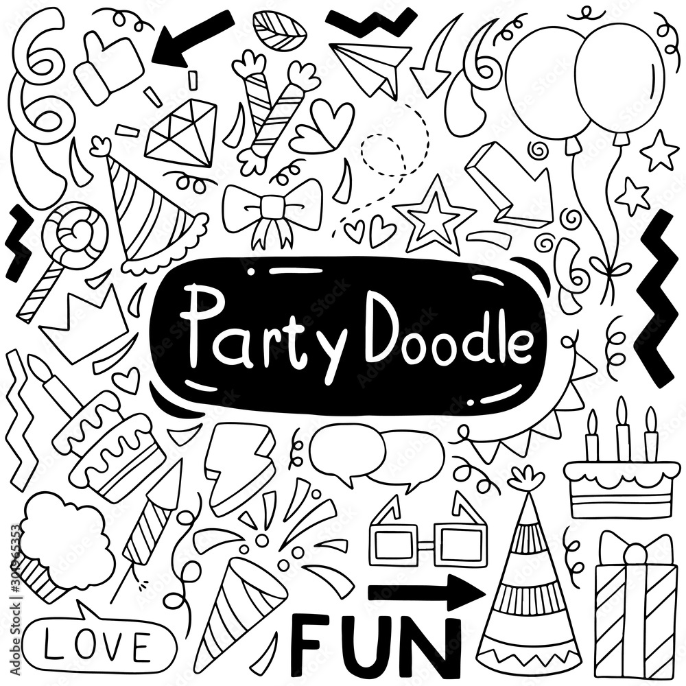 04-08-040 hand drawn party doodle happy birthday Ornaments background pattern Vector illustration