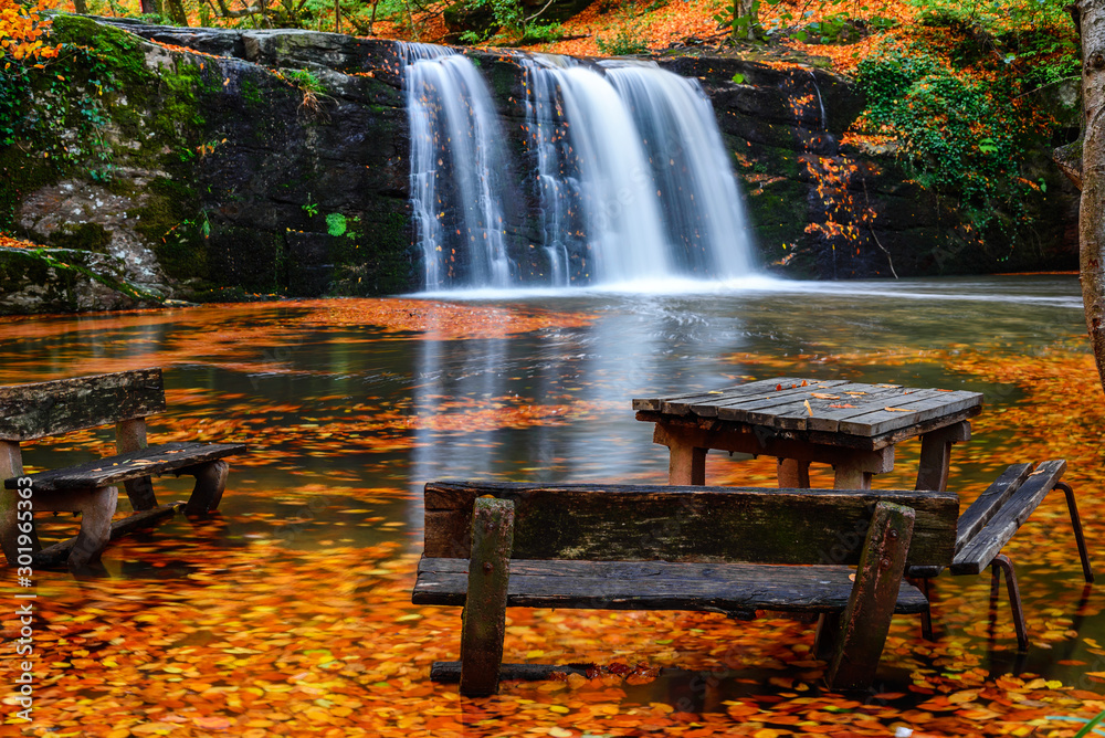Fototapeta premium Waterfall and autumn landscape