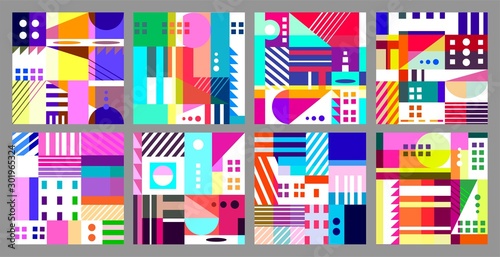 Set of bright geometric seamless patterns.