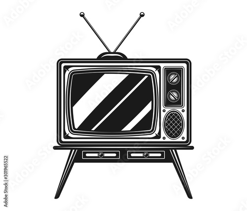 Old TV with antenna on desk vector object