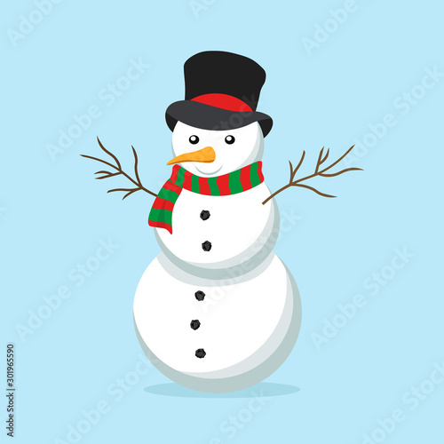 Snowman vector illustration on blue background
