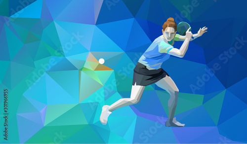 Table tennis player triangle polygonal low poly vector illustration