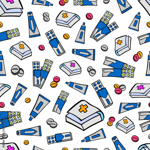 pattern seamless doodle medicine pills background sketch illustration wallpaper pharmacology