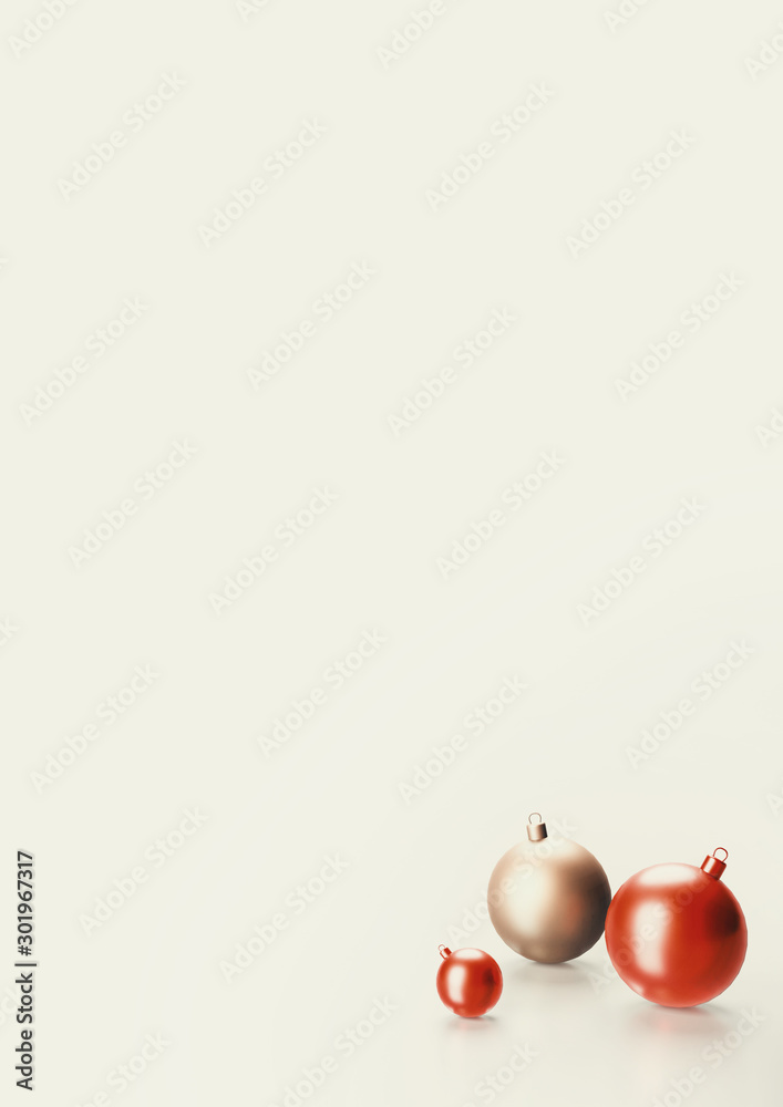 3d ilustration white sheet Festive card with balls 3d ilustration white sheet Festive card with balls