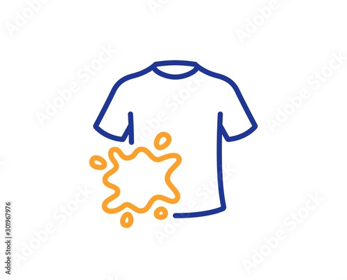 Laundry shirt sign. Dirty t-shirt line icon. Clothing cleaner symbol. Colorful outline concept. Blue and orange thin line dirty t-shirt icon. Vector