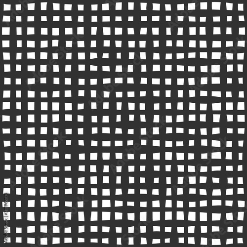 Fabric seamless pattern with textile mesh texture  black on white background. Simple wallpaper doodle grid  grunge canvas backdrop  monochrome design element