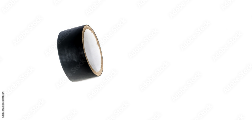 Black reinforced adhesive tape on white background