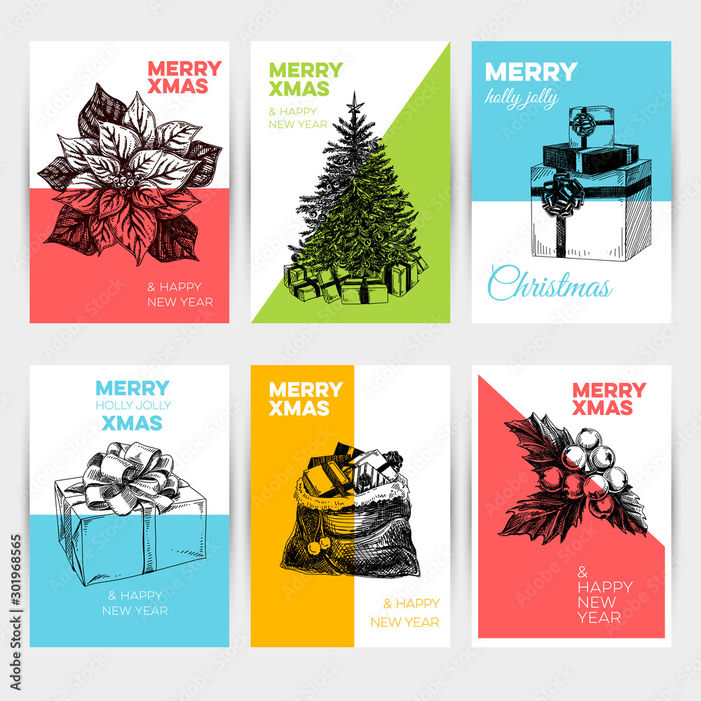 Merry Christmas vector greeting card templates set