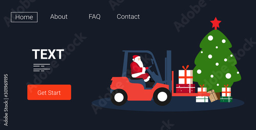santa claus driving forklift truck loading colorful gift present boxes delivery and shipping concept merry christmas happy new year winter holidays celebration horizontal sketch copy space vector