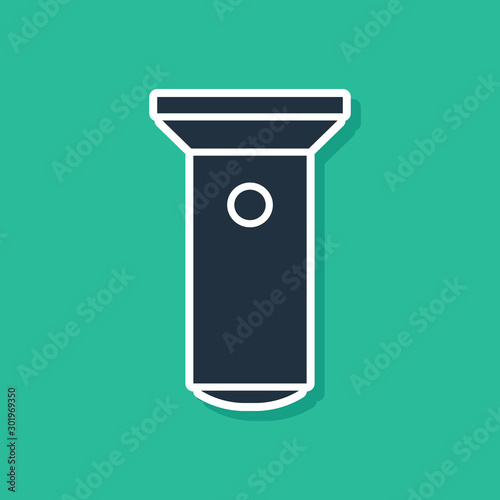 Blue Flashlight icon isolated on green background. Vector Illustration