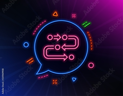 Methodology line icon. Neon laser lights. Development process sign. Strategy symbol. Glow laser speech bubble. Neon lights chat bubble. Banner badge with methodology icon. Vector