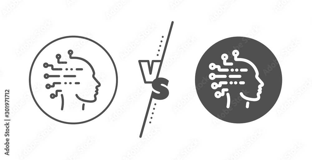 Ai head sign. Versus concept. Artificial intelligence line icon. Robotic intellect symbol. Line vs classic artificial intelligence icon. Vector Ai head sign. Versus concept. Artificial intelligence line icon. Robotic intellect symbol. Line vs classic artificial intelligence icon. Vector