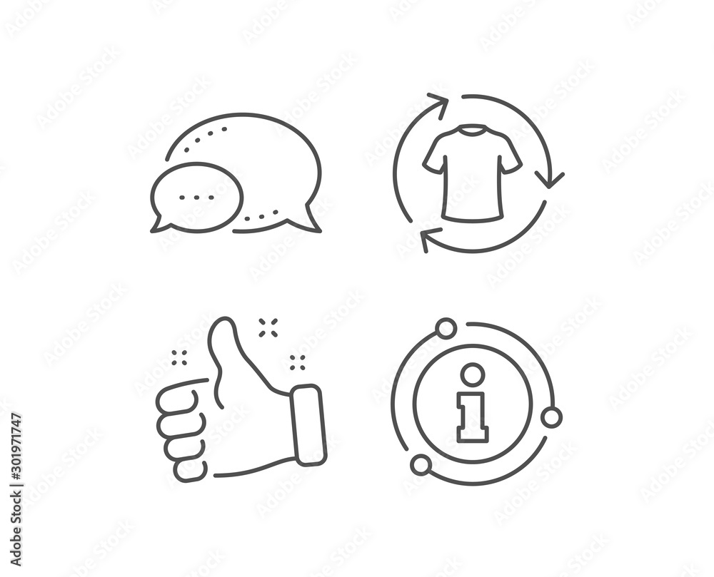 Change clothes line icon. Chat bubble, info sign elements. Shirt sign. Clothing t-shirt symbol. Linear change clothes outline icon. Information bubble. Vector Change clothes line icon. Chat bubble, info sign elements. Shirt sign. Clothing t-shirt symbol. Linear change clothes outline icon. Information bubble. Vector