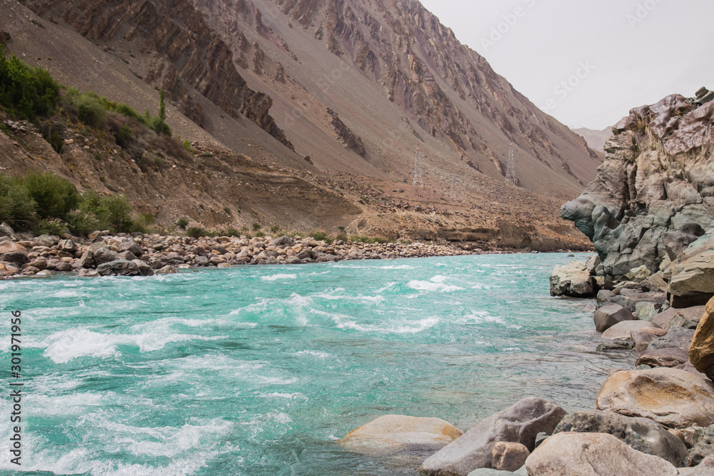 Zanskar river flowing through rocks of Ladakh