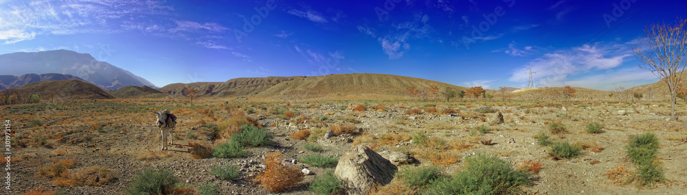Panoramic wide angle view landscape of mountains in Turkmenistan, Central Asia