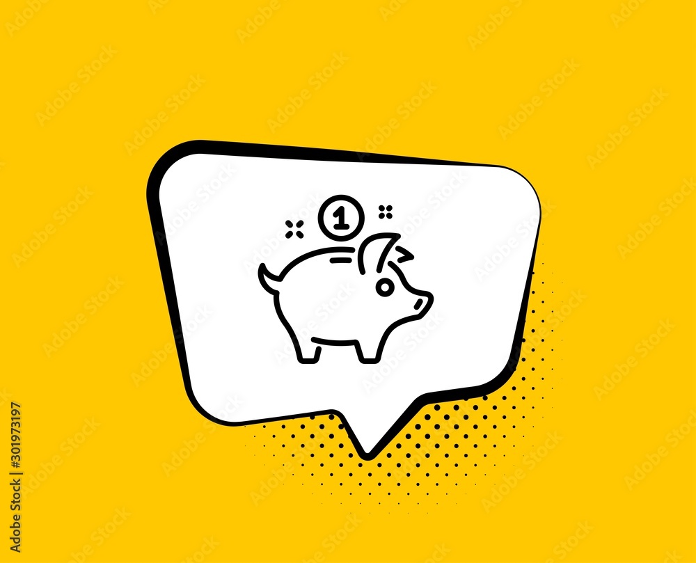 Saving money line icon. Comic speech bubble. Piggy bank sign. Yellow background with chat bubble. Saving money icon. Colorful banner. Vector Saving money line icon. Comic speech bubble. Piggy bank sign. Yellow background with chat bubble. Saving money icon. Colorful banner. Vector