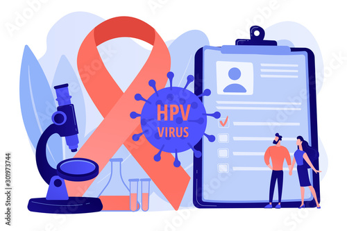 Human papillomavirus development. Disease symptom. Risk factors for HPV, HPV infection leads to cervical cancer, cervical cancer screening concept. Pinkish coral bluevector vector isolated