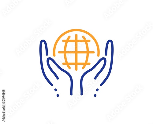 Bio cosmetics sign. Organic tested line icon. Fair trade symbol. Colorful outline concept. Blue and orange thin line organic tested icon. Vector