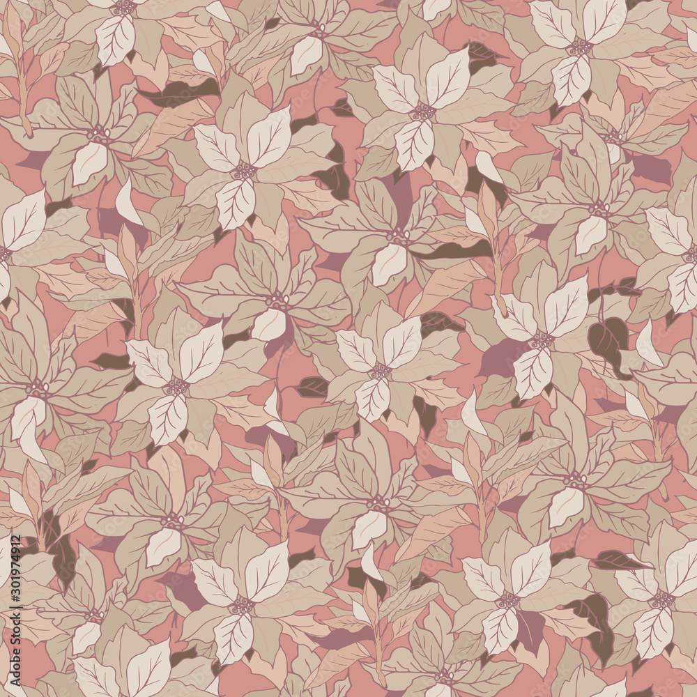Seamless pattern of pink flowers. Hand-drawn textile vector illustration for fabric, tile and paper.