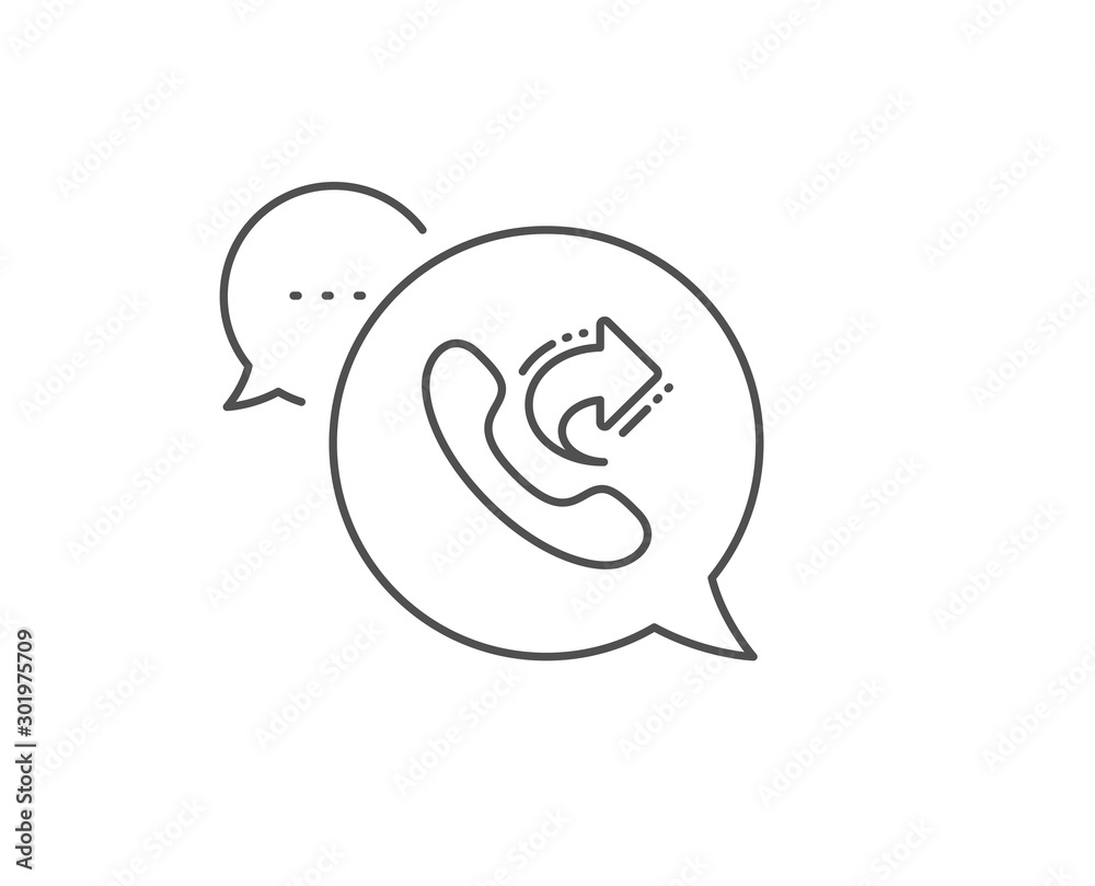 Call center service line icon. Chat bubble design. Share phone call sign. Feedback symbol. Outline concept. Thin line share call icon. Vector Call center service line icon. Chat bubble design. Share phone call sign. Feedback symbol. Outline concept. Thin line share call icon. Vector