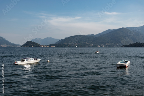 Como lake in hot summer day, Lombardy, Italy.