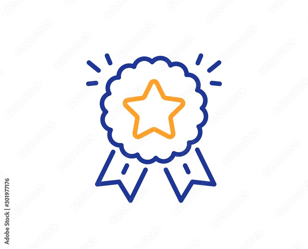 Winner medal sign. Ranking star line icon. Best rank symbol. Colorful outline concept. Blue and orange thin line ranking star icon. Vector Winner medal sign. Ranking star line icon. Best rank symbol. Colorful outline concept. Blue and orange thin line ranking star icon. Vector